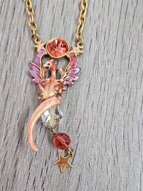 Gold-Tone Pendant Necklace with Pink and Orange Accents